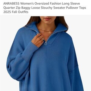 Anrabess women’s oversized long sleeve quarter zip  loose slouchy sweater medium
